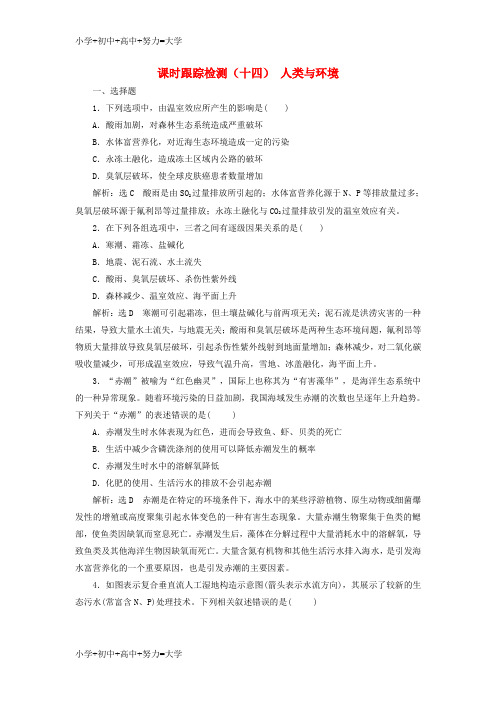 配套K12(浙江专版)2017-2018学年高中生物 课时跟踪检测(十四)人类与环境 浙科版必修3