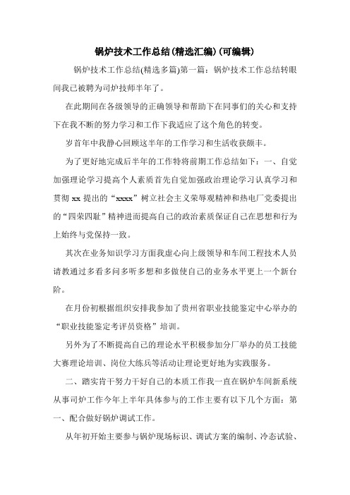 锅炉技术工作总结(精选汇编)(可编辑)