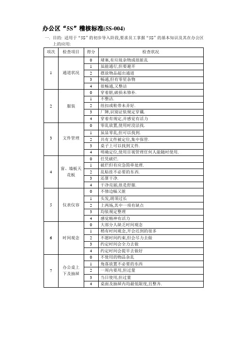 “5S”稽核标准