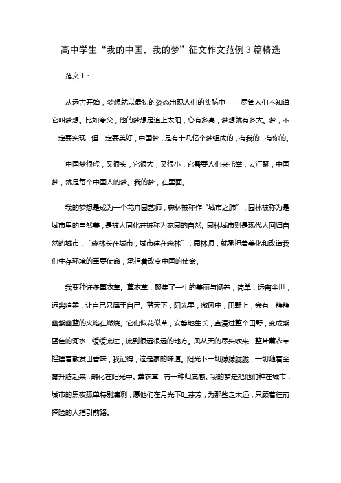 高中学生“我的中国,我的梦”征文作文范例3篇精选