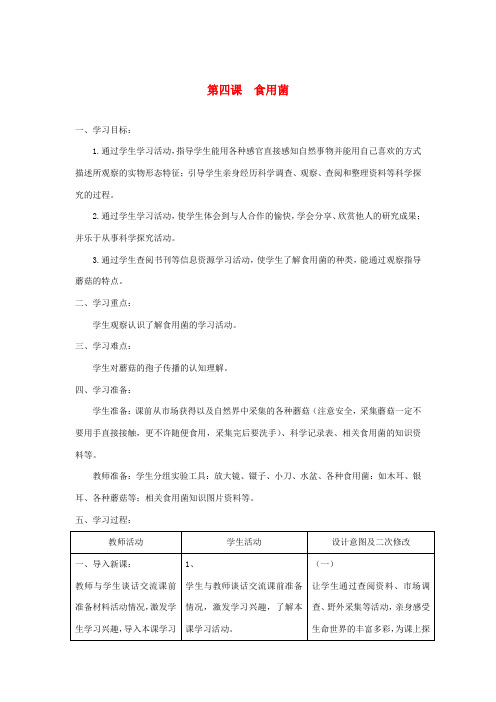 六年级科学上册 第一单元 微小的生物 4食用菌教案 青岛版六三制-青岛版小学六年级上册自然科学教案