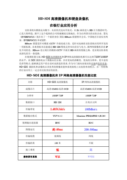 HD-SDI高清摄像机和硬盘录像机在银行业应用分析
