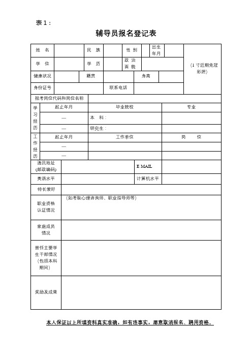 辅导员报名登记表【模板】
