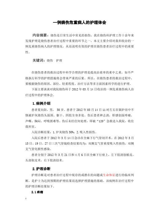 一例烧伤危重病人的护理体会