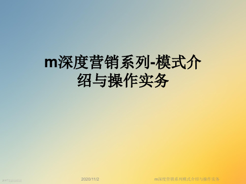 m深度营销系列模式介绍与操作实务