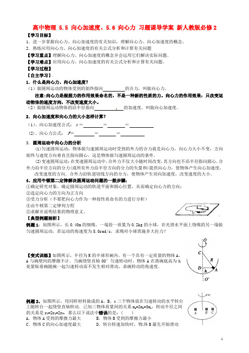 高中物理5.5向心加速度、5.6向心力习题课导学案新人教版必修2