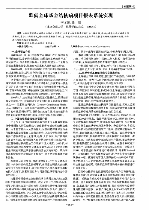 监狱全球基金结核病项目报表系统实现