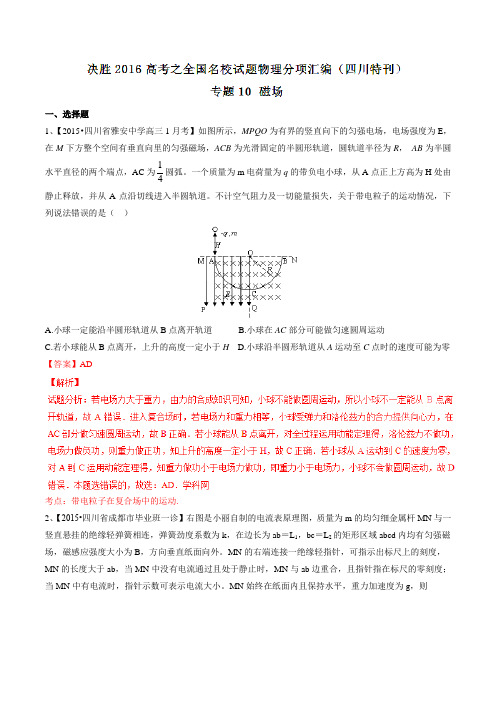 专题10 磁场-决胜2016年高考全国名校试题物理分项汇编(四川特刊)(解析版)