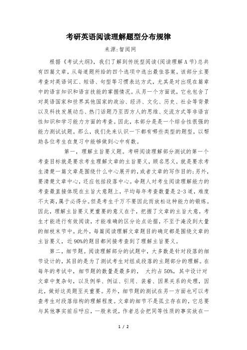 考研英语阅读理解题型分布规律