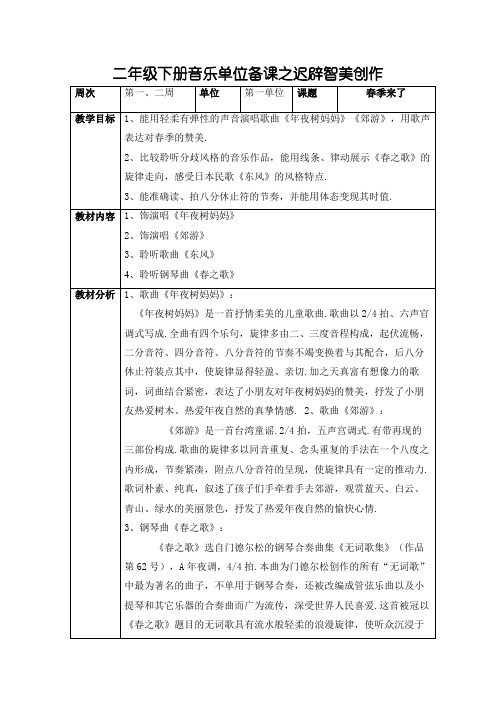 二年级下册音乐单元备课第一单元
