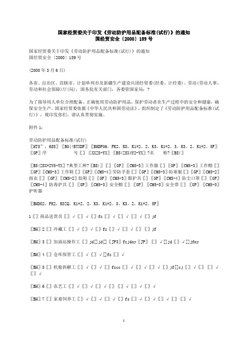 劳动保护篇----国家经贸委关于印发《劳动防护用品配备标准(试行)的通知