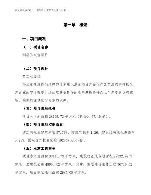 钢质防火窗项目投资计划书