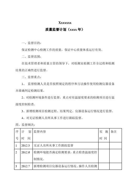 质量监督计划