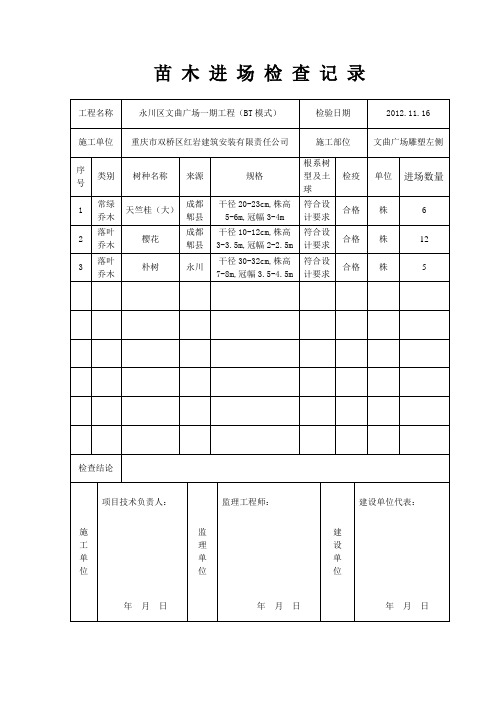 (1)苗 木 进 场 检 查 记 录