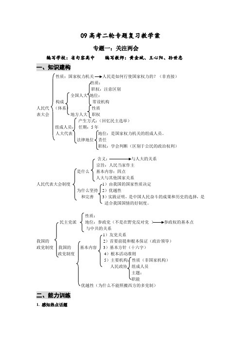 09年高中政治高考二轮专题复习教学案专题一关注两会
