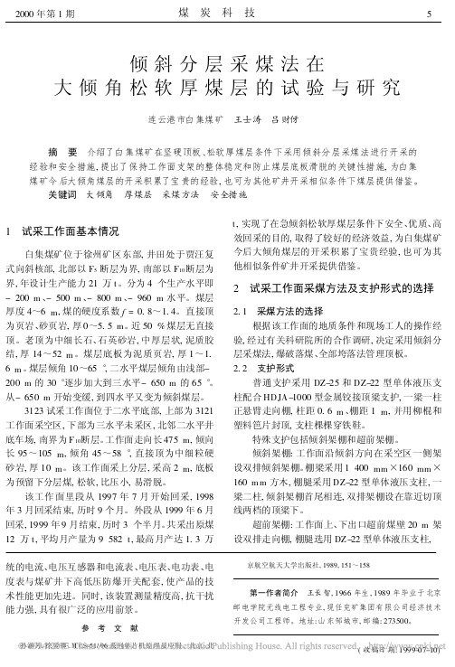 倾斜分层采煤法在大倾角松软厚煤层的试验与研究_王士涛