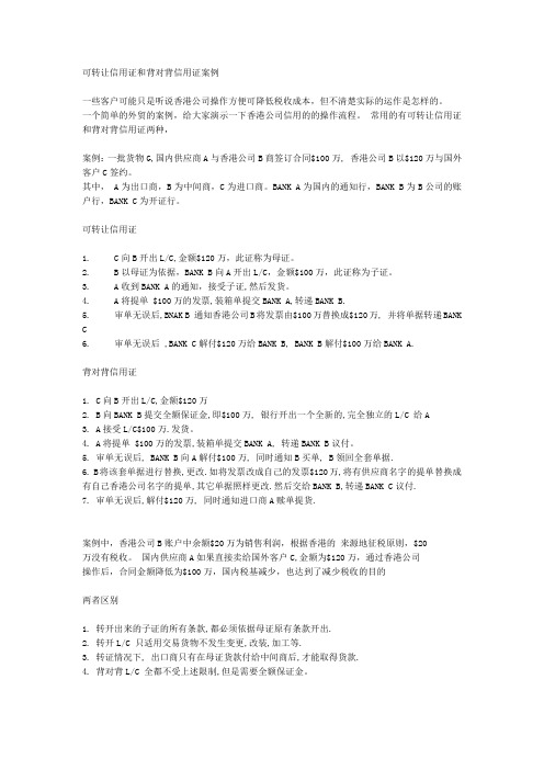 可转让信用证和背对背信用证案例