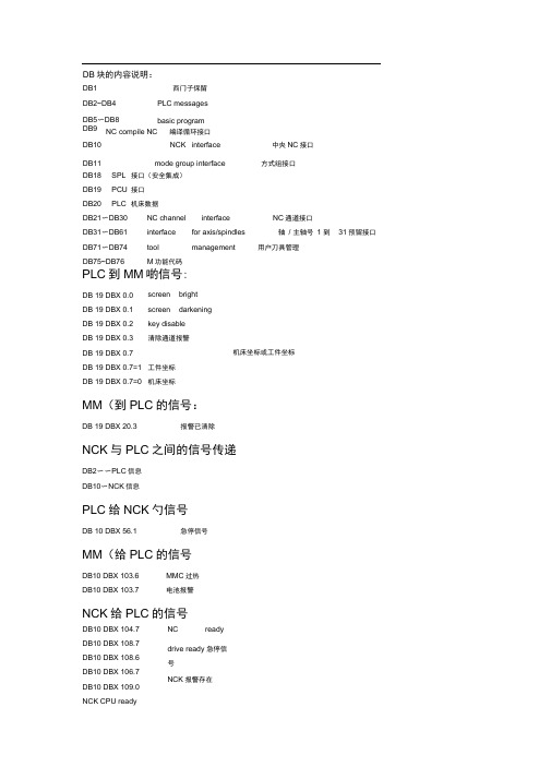 DB块的内容说明和常用信号和功能块和功能说明