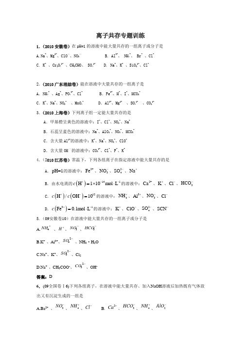离子共存专题训练