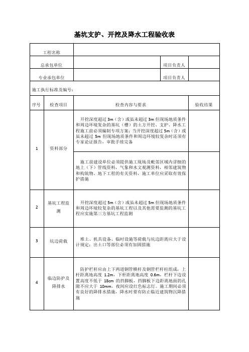 基坑支护、开挖及降水工程验收表
