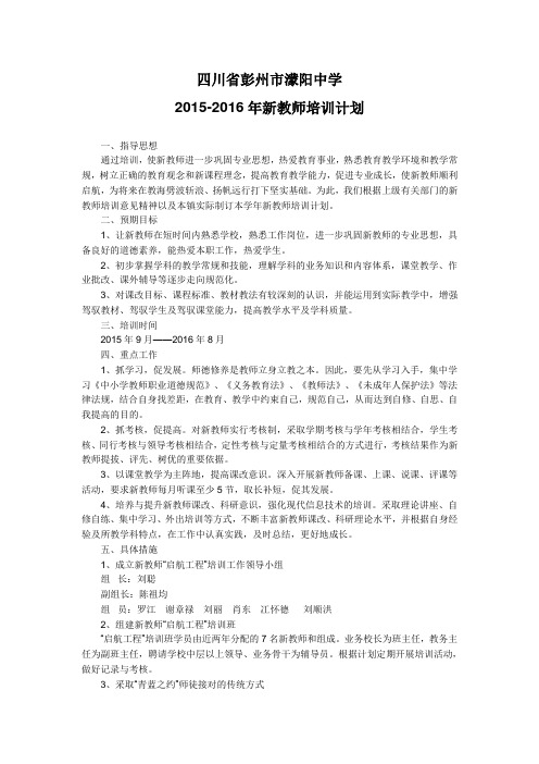 2015-2016年新教师培训计划