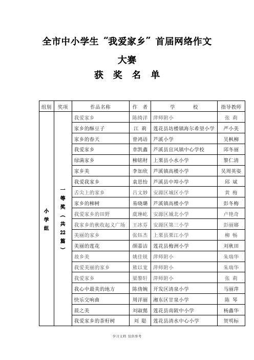 全中小学生我爱家乡首届网络作文大赛
