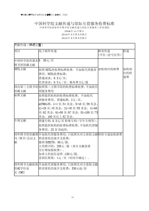 文献传递收费标准