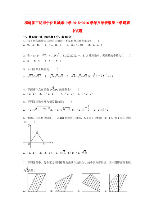 福建省三明市宁化县城东中学八年级数学上学期期中试题(含解析) 新人教版