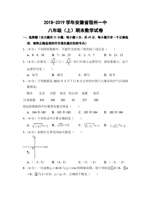 北师大版初中数学八年级上册期末试题(安徽省宿州一中