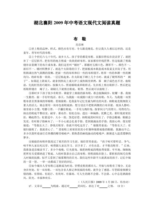 湖北襄阳2009年中考语文现代文阅读真题