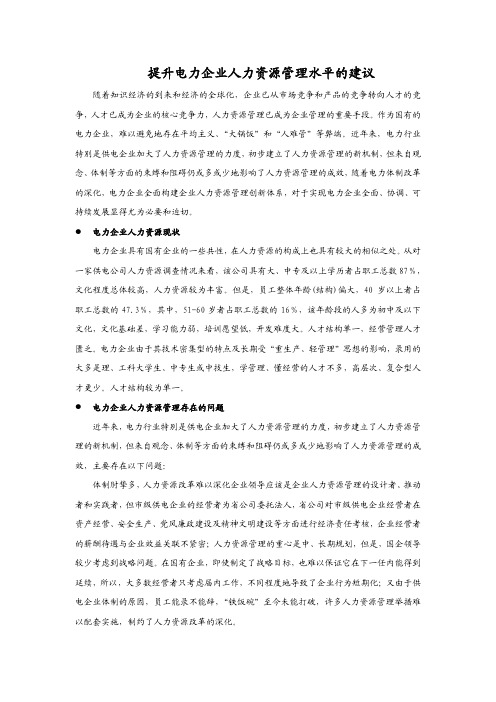 提升电力企业人力资源管理水平的建议