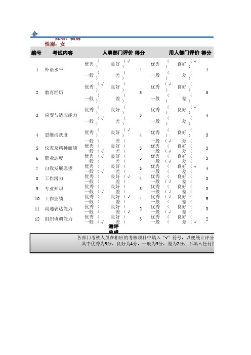 企业面试测评表