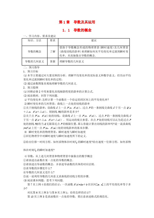 高中数学 1.1导数的概念学案 苏教版选修2-2-苏教版高二选修2-2数学学案