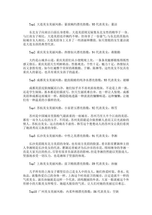 最新精选中国盛产美女的20大城市排名三篇