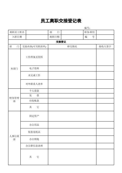 员工离职交接登记表