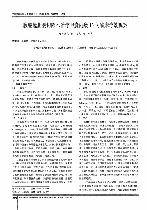 腹腔镜胆囊切除术治疗胆囊内瘘13例临床疗效观察