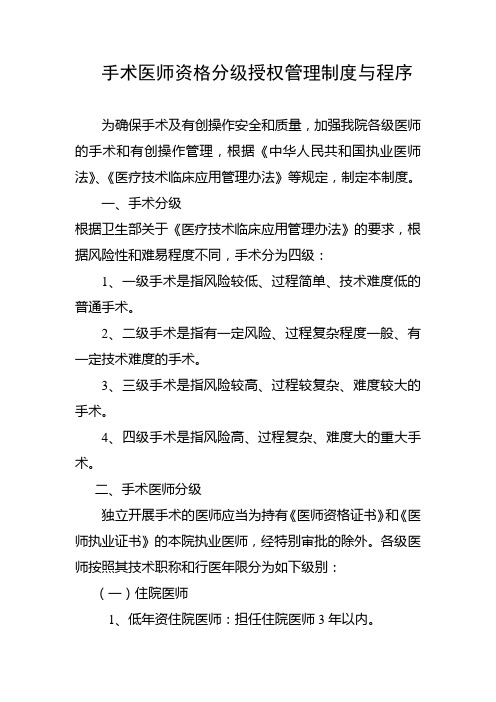 手术医师资格分级授权管理制度与程序