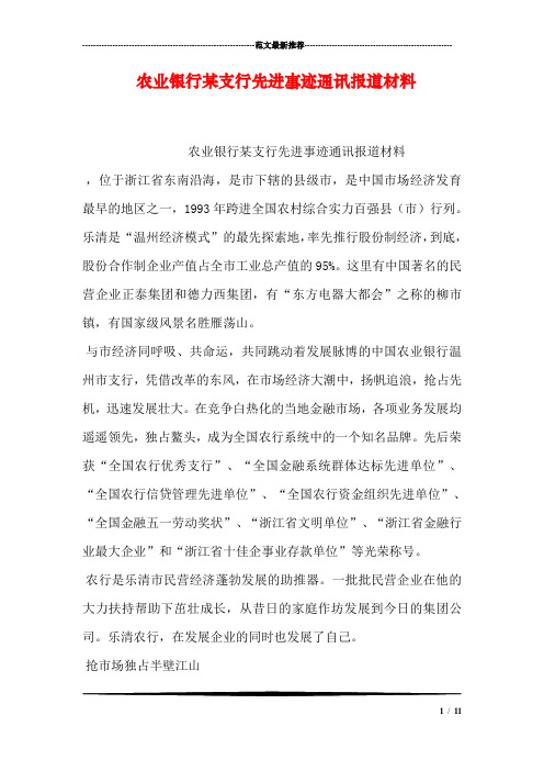 农业银行某支行先进事迹通讯报道材料.doc