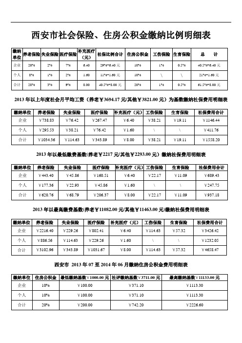 西安市2013年社会保险明细表