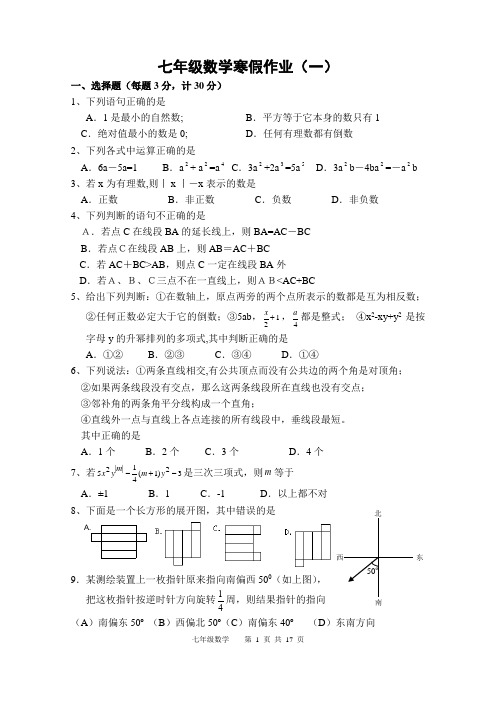 七年级数学寒假作业