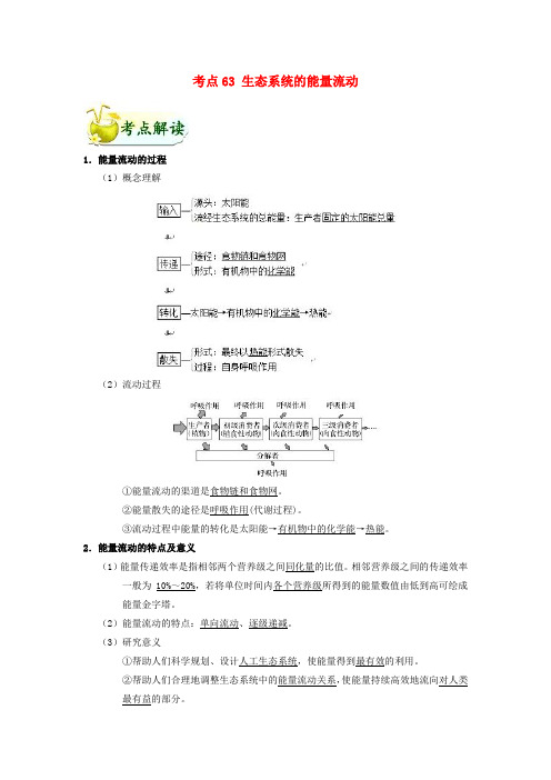 备战2019年高考生物 考点一遍过 考点63 生态系统的能量流动(含解析)