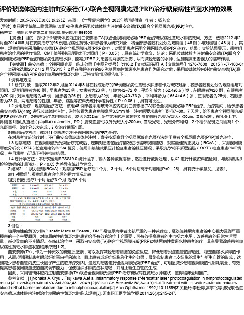 评价玻璃体腔内注射曲安奈德(TA)联合全视网膜光凝(PRP)治疗糖尿病性