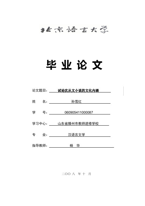 试论沈从文小说的文化内涵