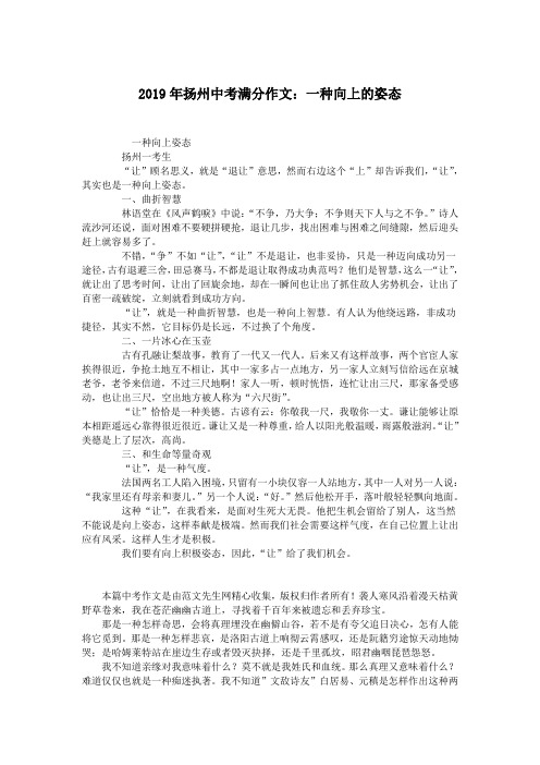 2019年扬州中考满分作文：一种向上的姿态.doc
