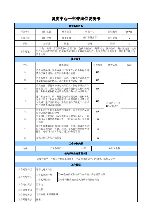 调度主管岗位说明书
