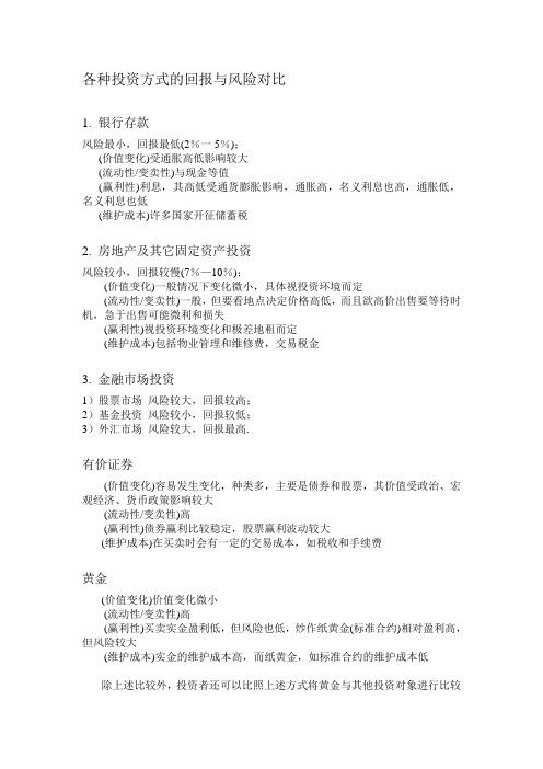 各种投资方式的比较