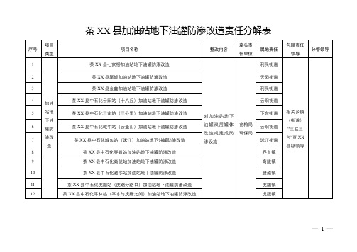 加油站地下油罐防渗改造责任分解表【模板】