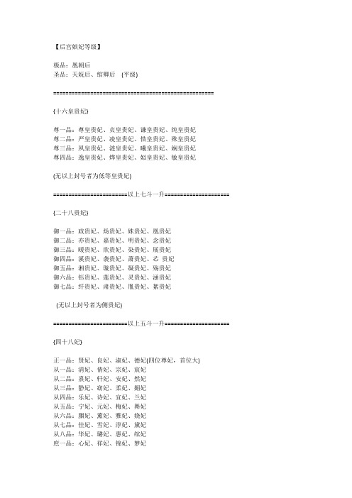 宫斗群后宫嫔妃等级