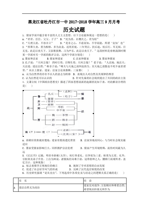黑龙江省牡丹江市一中2017-2018学年高三上学期9月月考历史试题 Word版含答案
