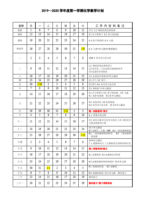 2019-2020上学期化学教学计划